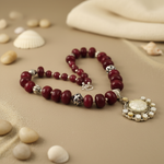 Load image into Gallery viewer, Red Stone Bead Necklace with Pendant | Statement Jewelry
