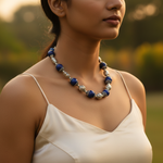 Load image into Gallery viewer, Silver Lapis Lazuli Bead Necklace | Women&#39;s Beaded Jewelry
