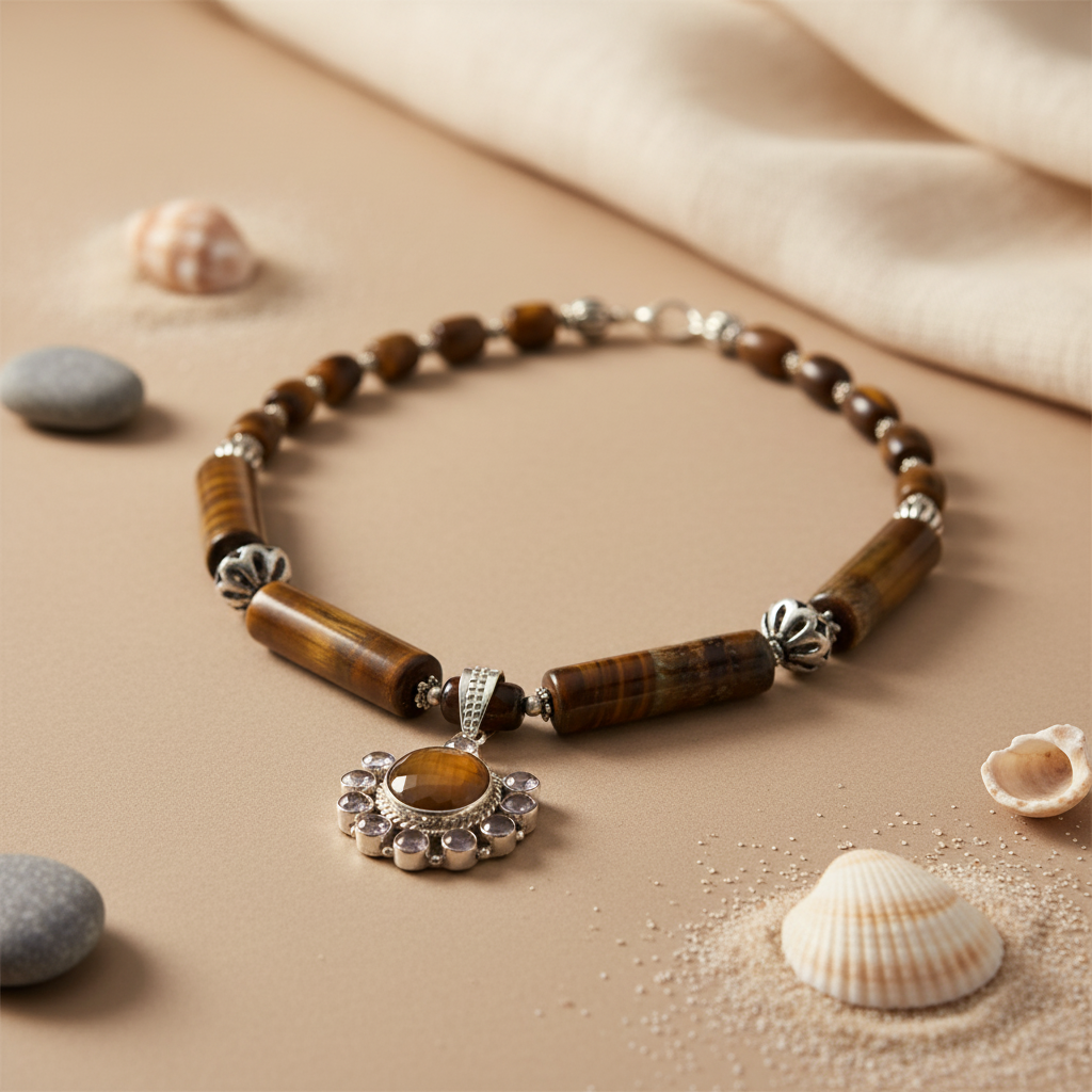 Tiger Eye Stone Bead Necklace | Gemstone Jewelry for Women