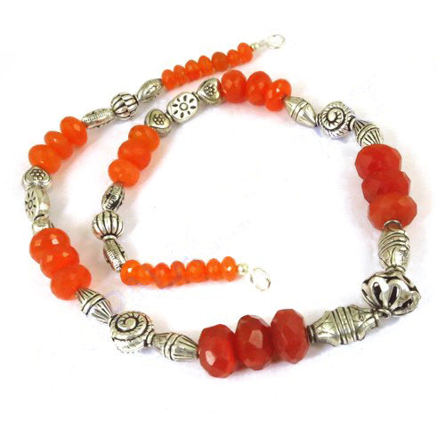 Red Carnelian Bead Necklace | 925 Silver | Women's Jewelry