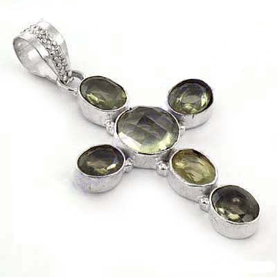 925 silver cross pendant with green gemstones | women's jewelry