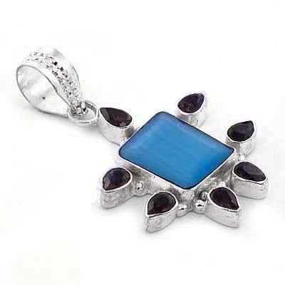 925 silver blue gemstone pendant necklace for women