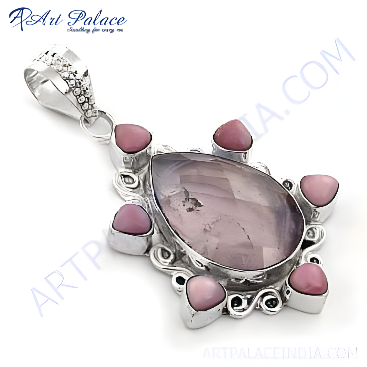 925 silver rose quartz pendant for women | gemstone jewelry