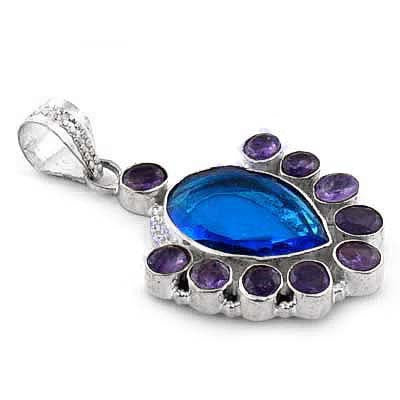 925 silver blue topaz & amethyst pendant for women | gift jewelry