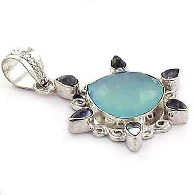 925 silver blue chalcedony pendant for women | gemstone jewelry