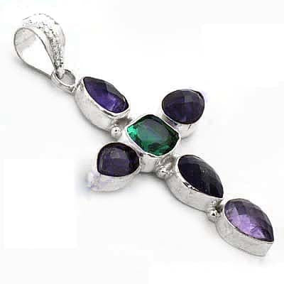 925 Silver Cross Pendant Necklace for Women | Gemstone Jewelry