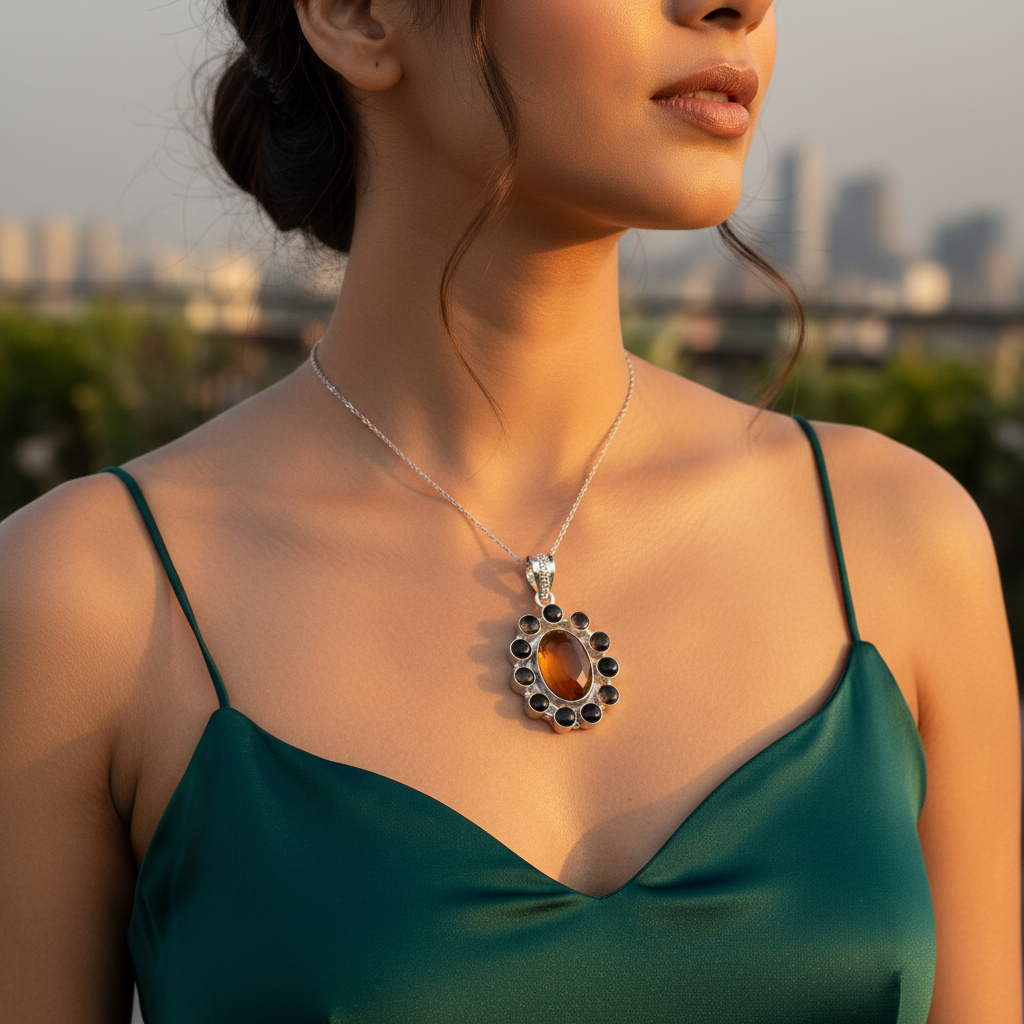 925 silver oval gemstone pendant necklace for women