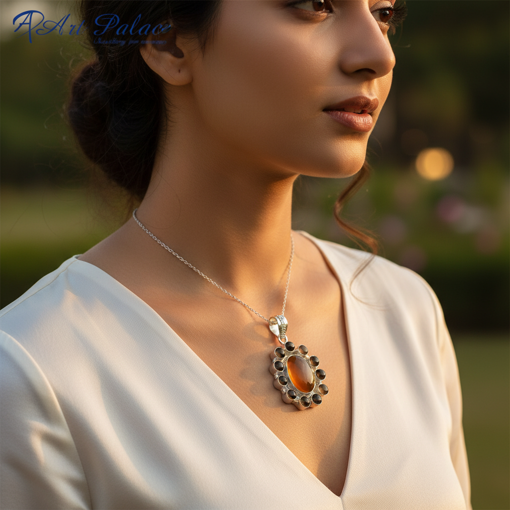 925 Silver Oval Gemstone Pendant Necklace for Women