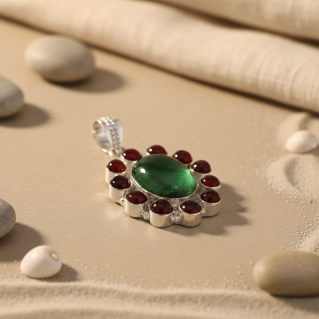 925 Silver Green Stone Pendant for Women | Gemstone Jewelry