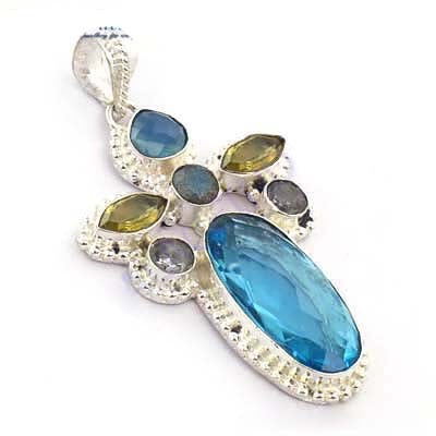 925 Silver Blue Topaz Gemstone Pendant for Women | Gift Jewelry