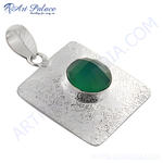 Load image into Gallery viewer, 925 sterling silver pendant with a green onyx gemstone. Square shaped pendant for women.
