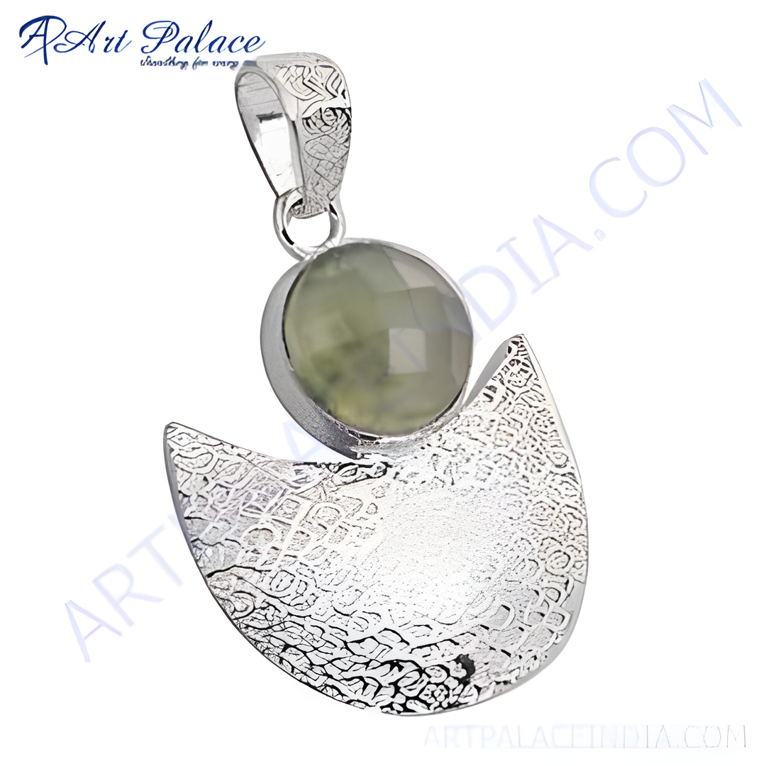 925 sterling silver pendant with a faceted green gemstone, perfect for women's jewelry.