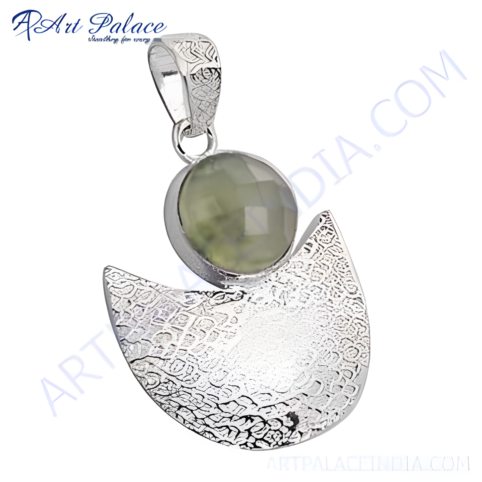 925 sterling silver pendant with a faceted green gemstone, perfect for women's jewelry.