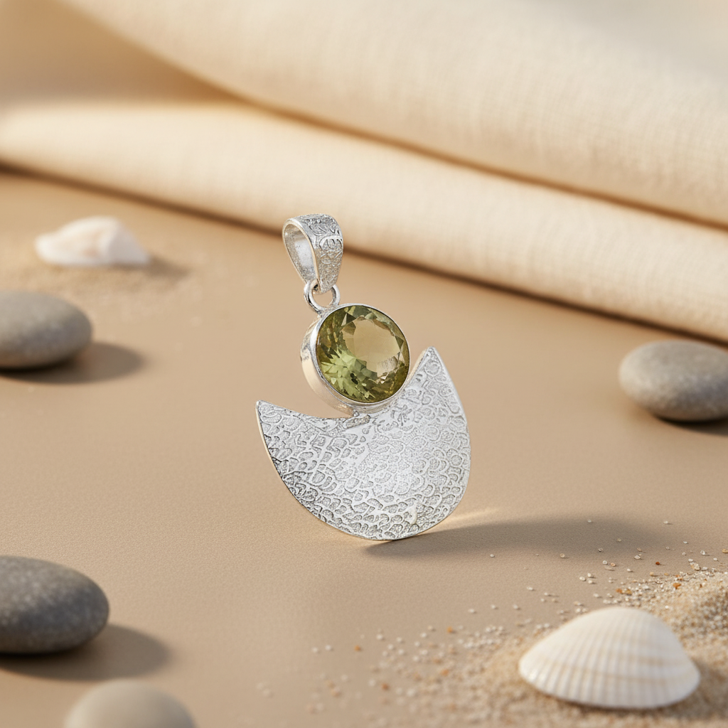 925 Silver Green Stone Pendant for Women | Modern Jewelry