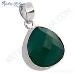 Load image into Gallery viewer, 925 sterling silver green onyx teardrop pendant, a faceted green gemstone with silver frame.
