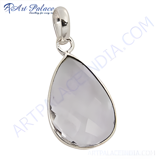 925 silver tear drop pendant with a faceted smoky quartz gemstone