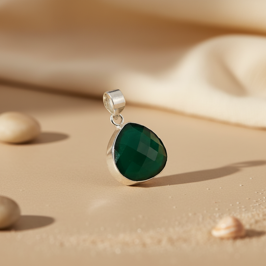 925 Silver Green Onyx Pendant for Women | Gemstone Jewelry