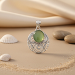 将图像加载到图库查看器中， 925 Silver Green Chalcedony Pendant | Women's Oval Stone Jewelry

