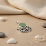 Load image into Gallery viewer, 925 sterling silver pendant with a green chalcedony oval gemstone. A detailed filigree design.
