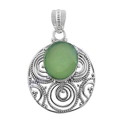 925 Silver Green Chalcedony Pendant | Women's Oval Stone Jewelry