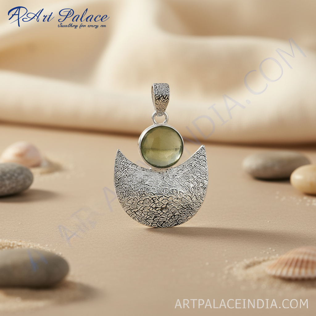 925 sterling silver moonstone pendant necklace with open crescent design