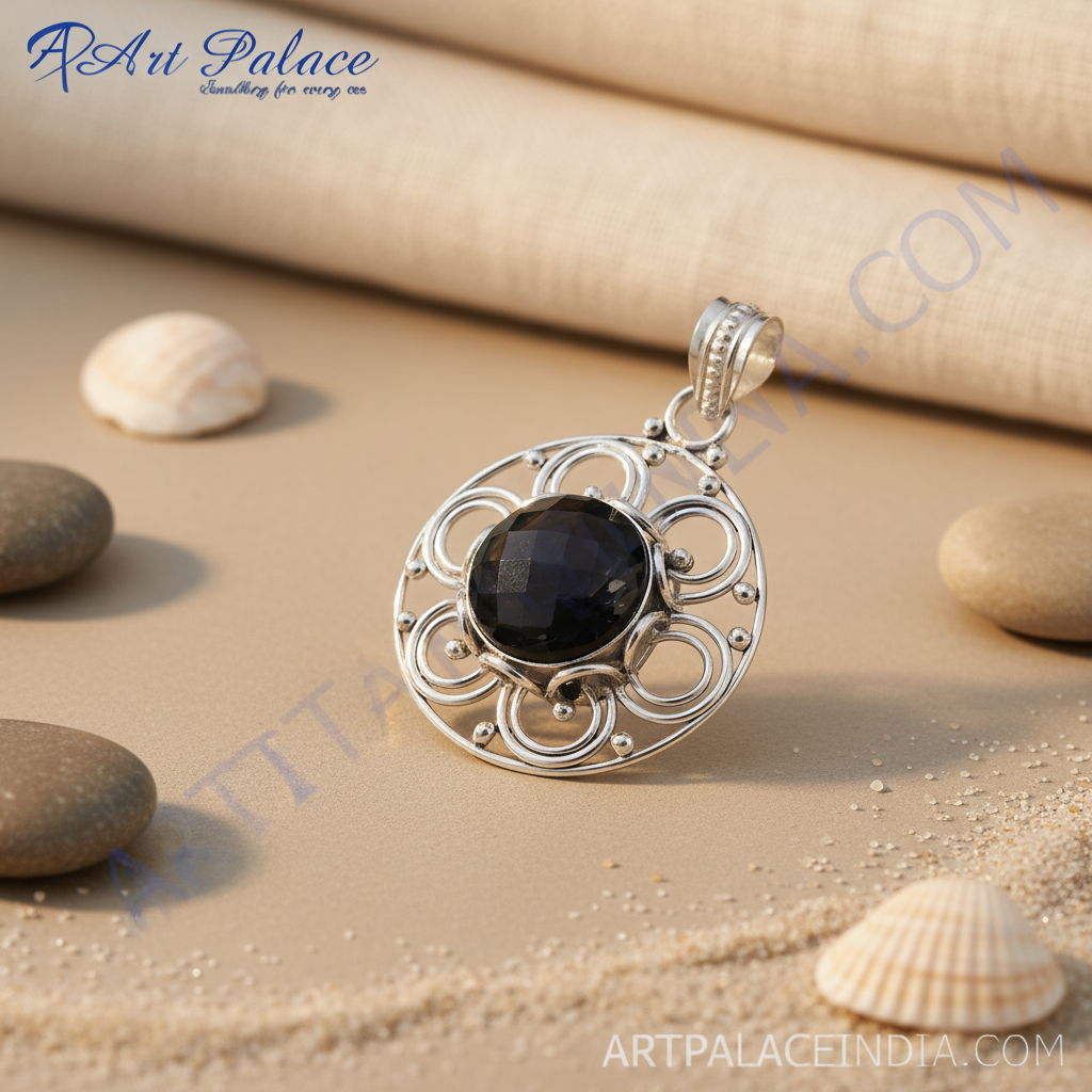 925 silver pendant featuring a faceted black onyx gemstone