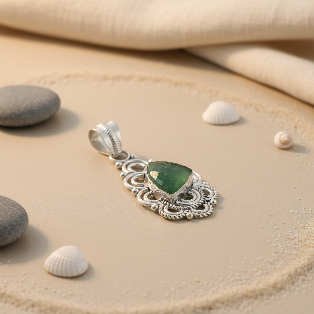 925 Silver Green Gemstone Pendant for Women | Fashion Jewelry