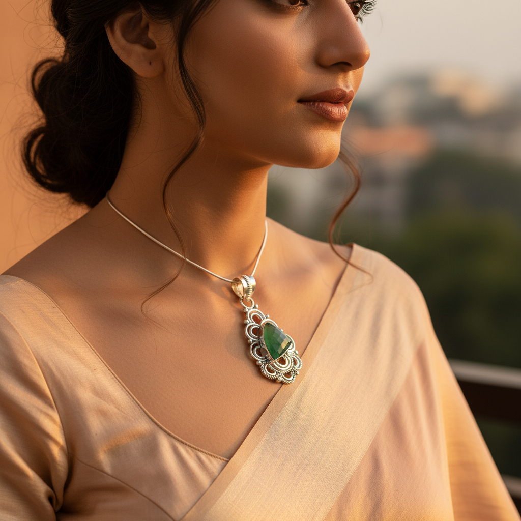 925 Silver Green Gemstone Pendant for Women | Fashion Jewelry