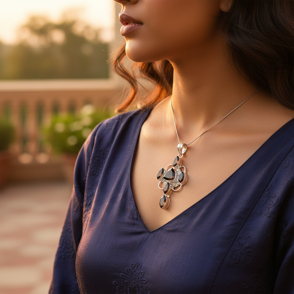 925 Silver Black Gemstone Pendant | Statement Jewelry for Women