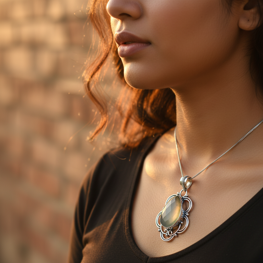 925 Silver Chalcedony Pendant Necklace | Women's Gift