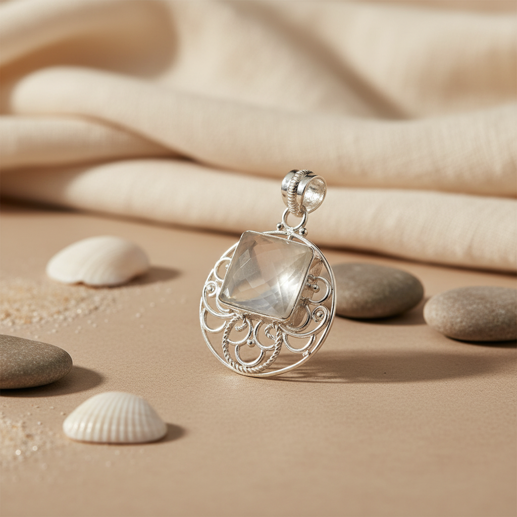 925 Silver Square Stone Pendant Necklace | Women's Jewelry Gift