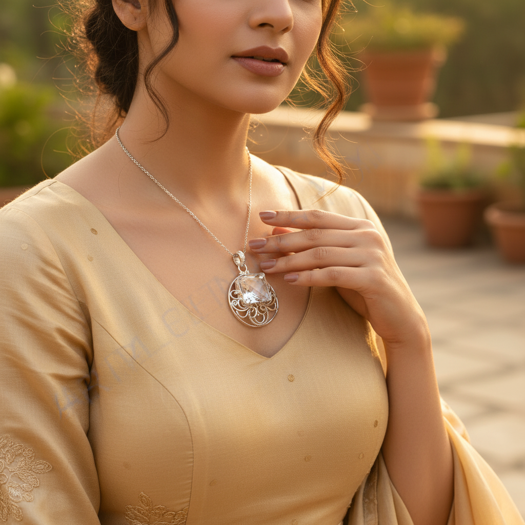 925 Silver Square Stone Pendant Necklace | Women's Jewelry Gift