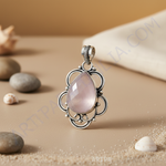 Load image into Gallery viewer, 925 silver rose quartz pendant with a faceted, pear-shaped gemstone. Sterling silver jewelry for women.
