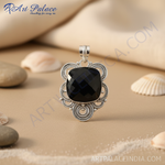 Load image into Gallery viewer, 925 sterling silver black onyx pendant with intricate design and a large square black stone
