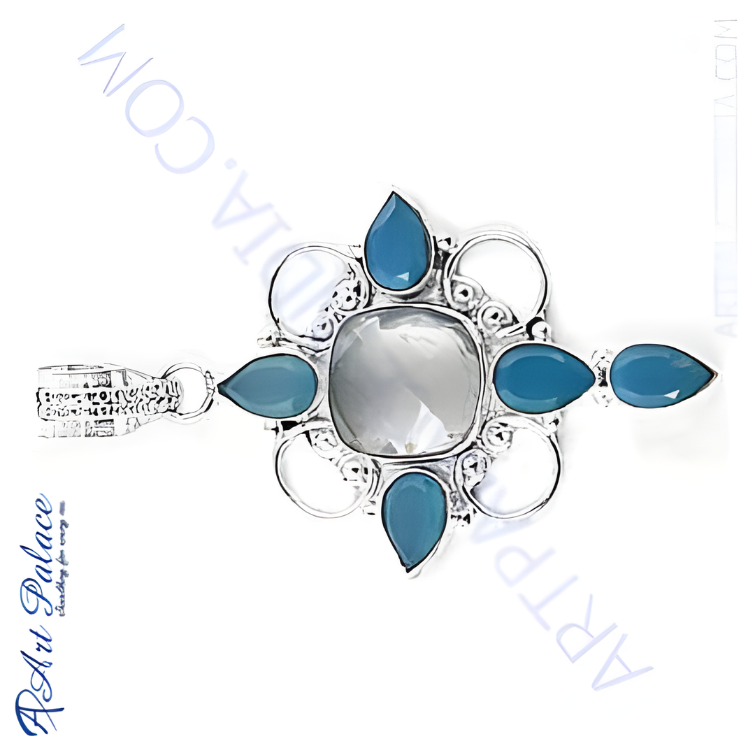 925 Sterling Silver Chalcedony Pendant with blue gemstone accents, perfect for women.