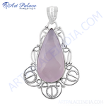 Load image into Gallery viewer, 925 sterling silver pendant with a large pink rose quartz gemstone center
