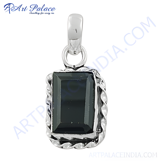 925 sterling silver pendant with a black onyx rectangular gemstone, stylish jewelry, black gemstone pendant for women