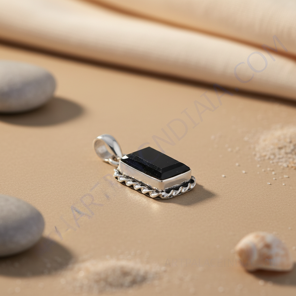 925 sterling silver pendant with a black onyx rectangular gemstone, stylish jewelry, black gemstone pendant for women