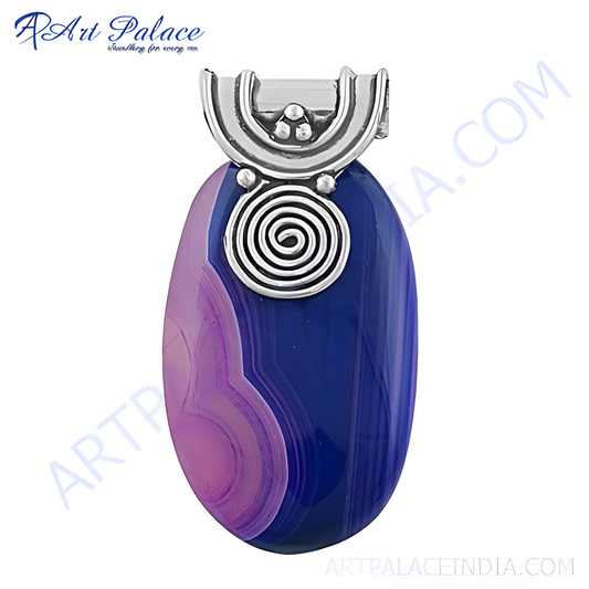 925 silver blue agate pendant with a spiral design, gemstone jewelry