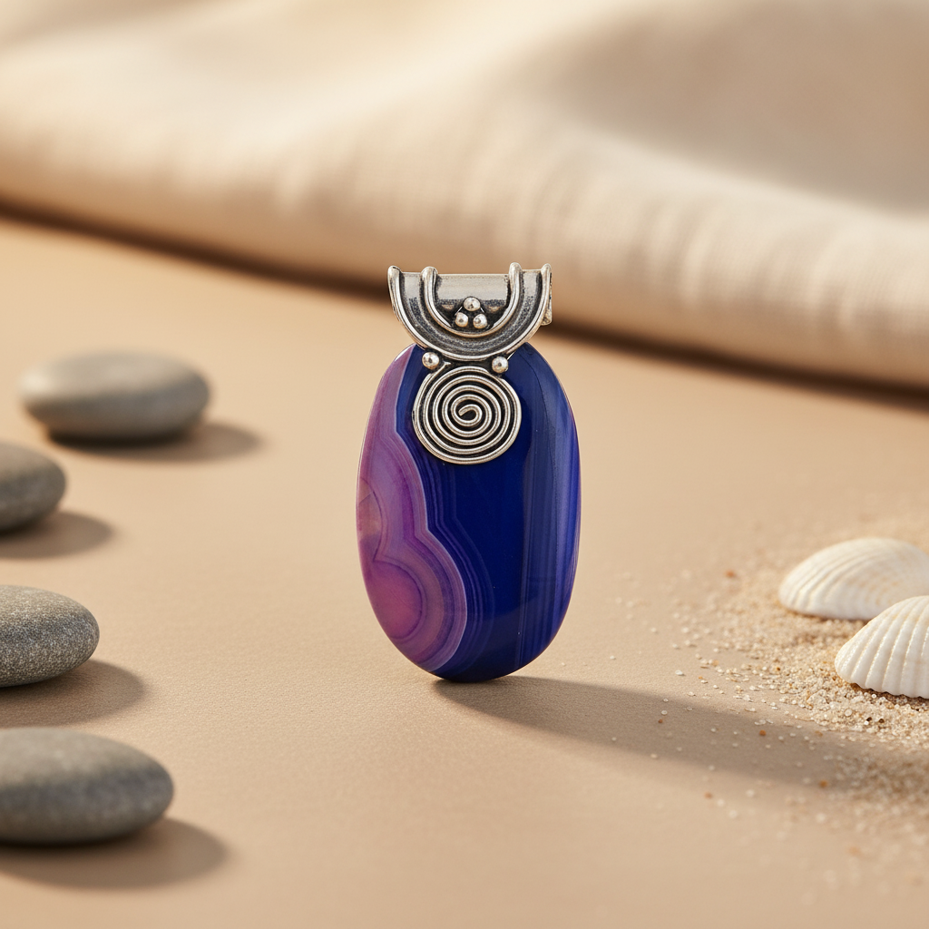 925 Silver Blue Agate Pendant for Women | Gemstone Jewelry