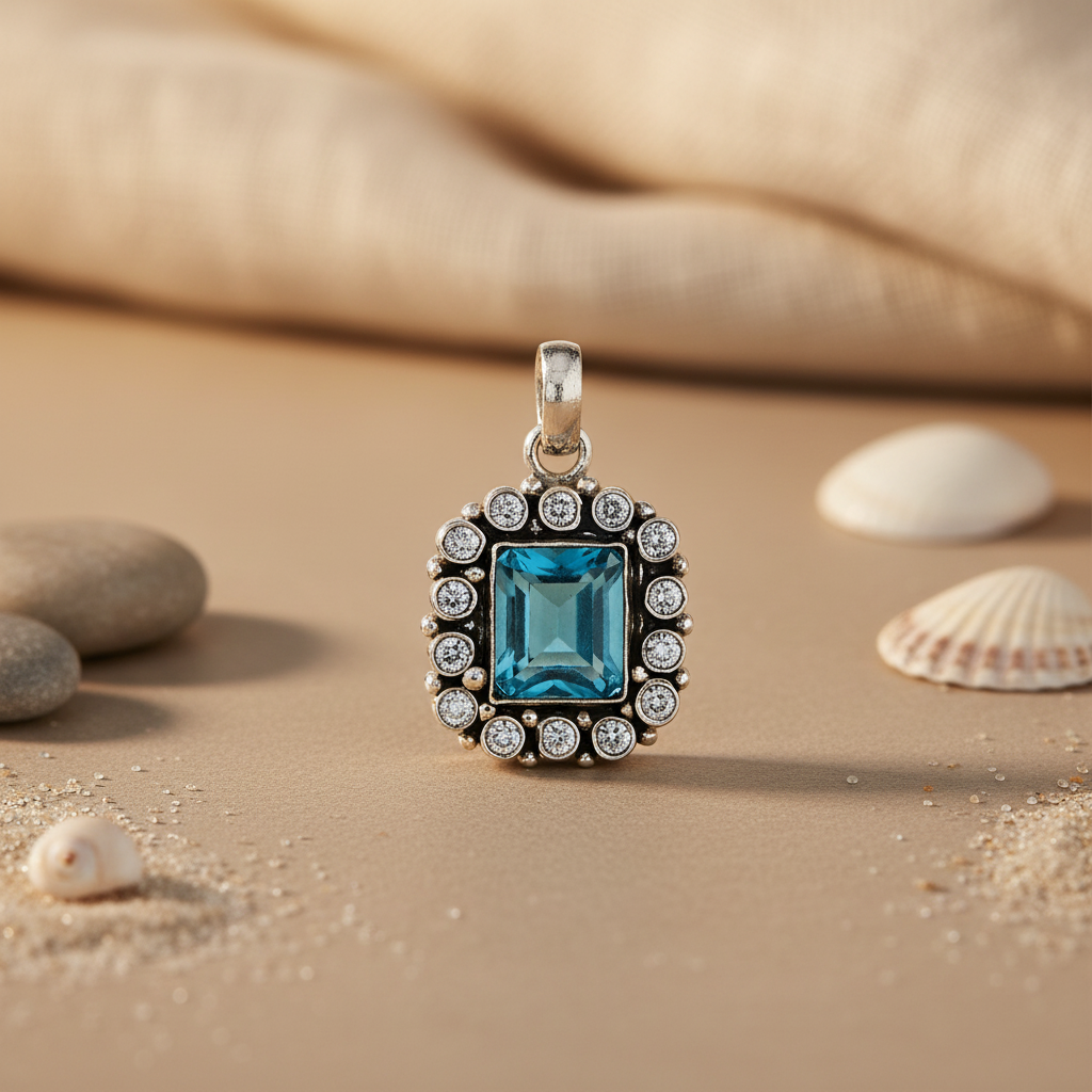 925 Silver Blue Topaz Pendant for Women | Gemstone Jewelry
