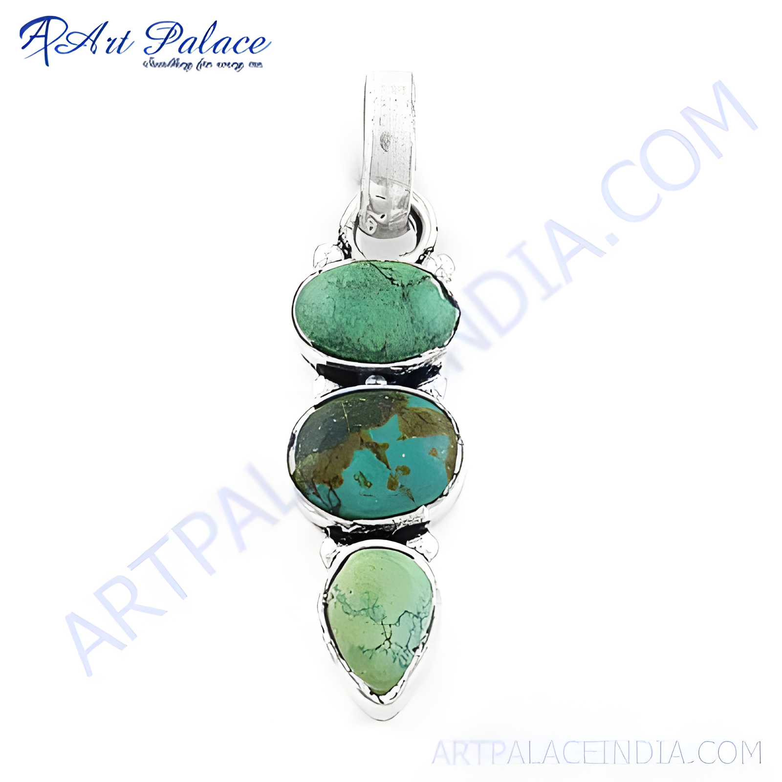 925 silver pendant featuring three turquoise stones. A beautiful gemstone necklace for women.