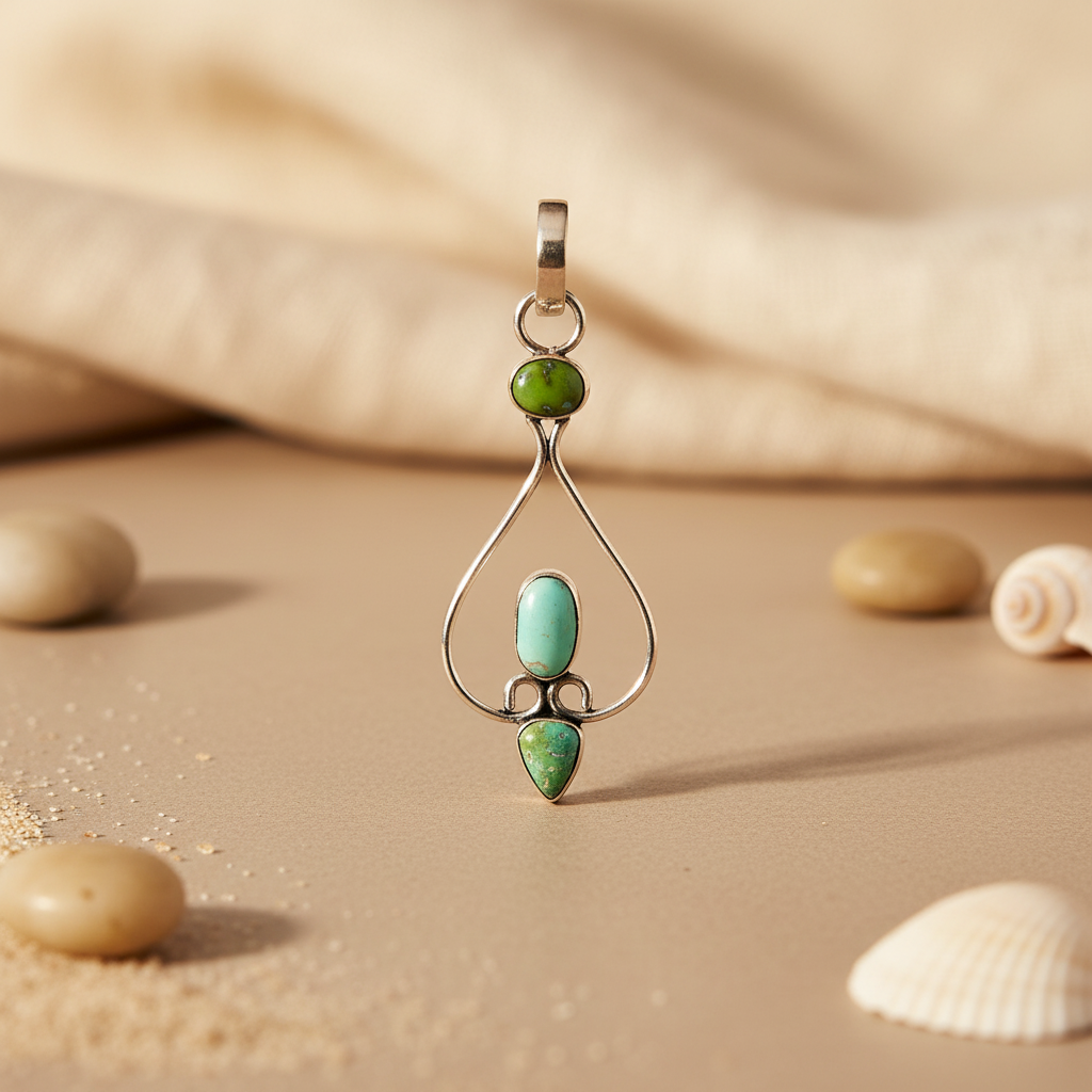 925 Silver Gemstone Pendant for Women | Turquoise & Green