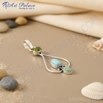 Load image into Gallery viewer, 925 sterling silver gemstone pendant with turquoise and green gemstones
