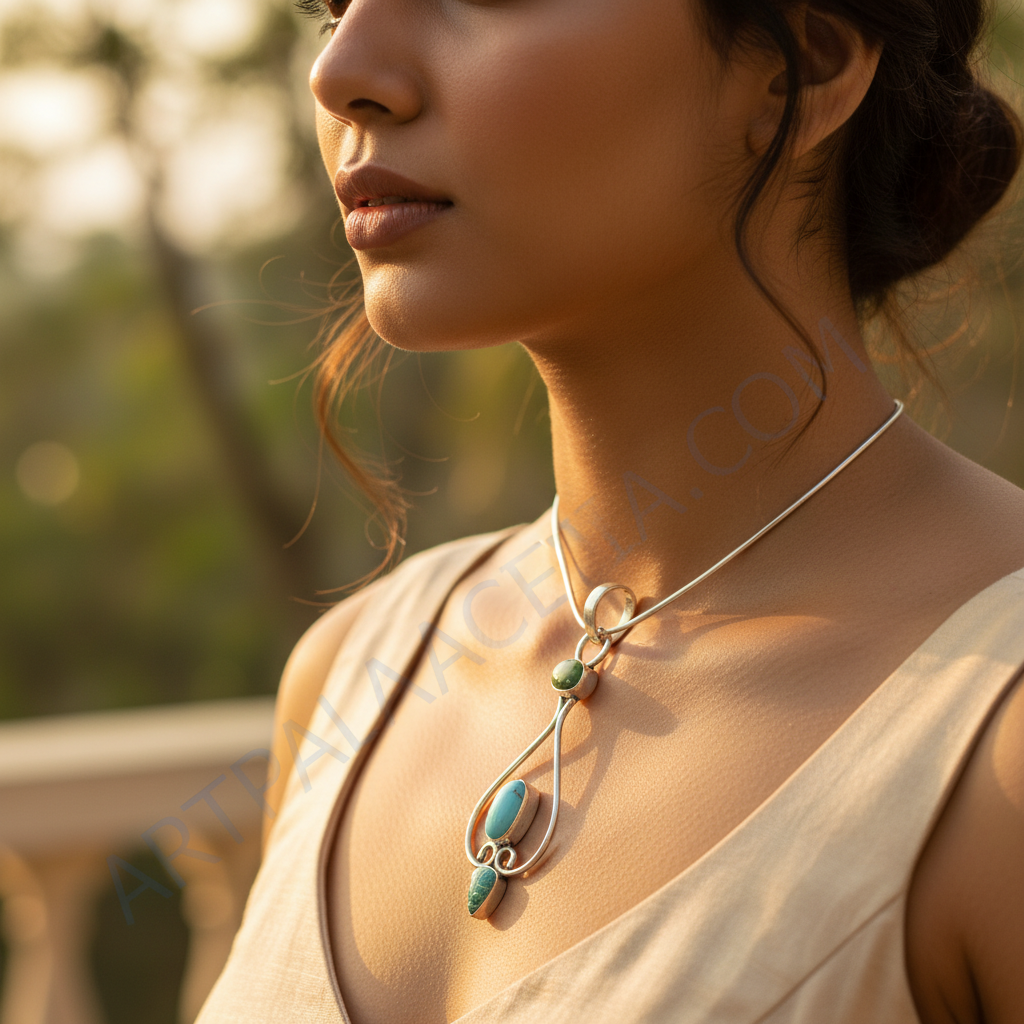 925 Silver Gemstone Pendant for Women | Turquoise & Green
