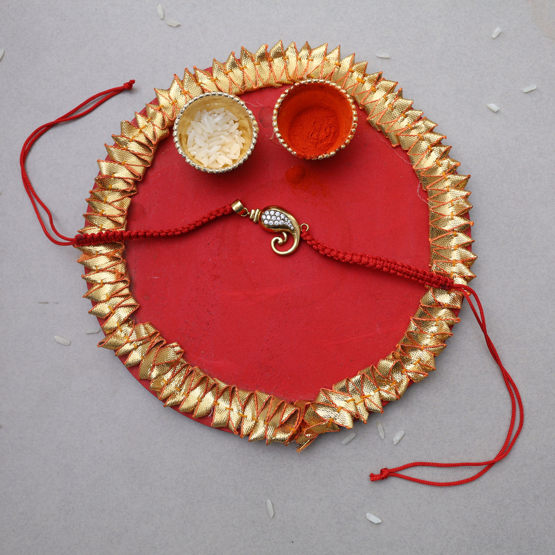 Gold Plated 925 Silver Ganesha CZ Rakhi for Brother Raksha Bandhan