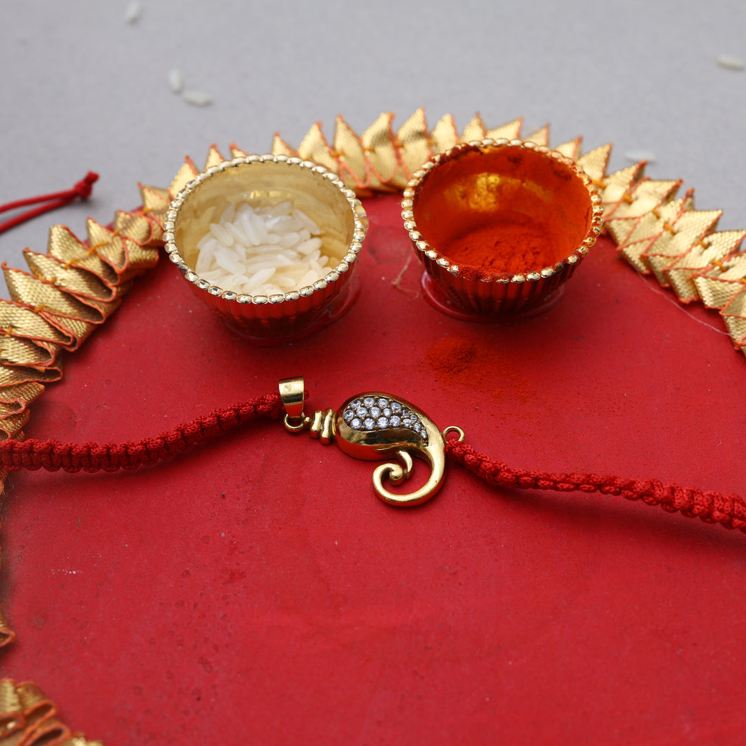 Gold Plated 925 Silver Ganesha CZ Rakhi for Brother Raksha Bandhan