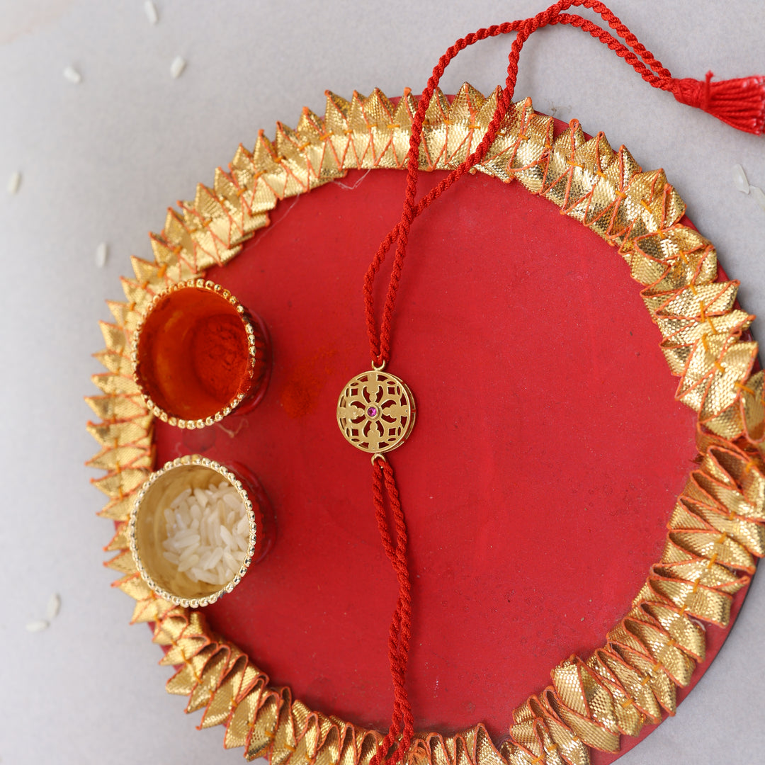 Mandala CZ Rakhi in Gold Plated 925 Sterling Silver for Brother