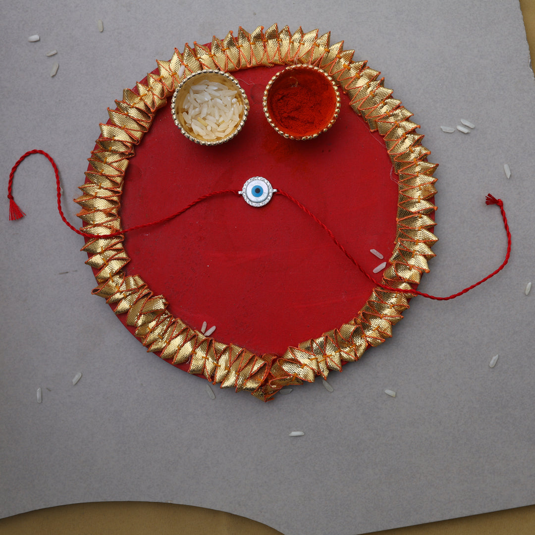 Evil Eye Rakhi for Brother in 925 Sterling Silver with CZ