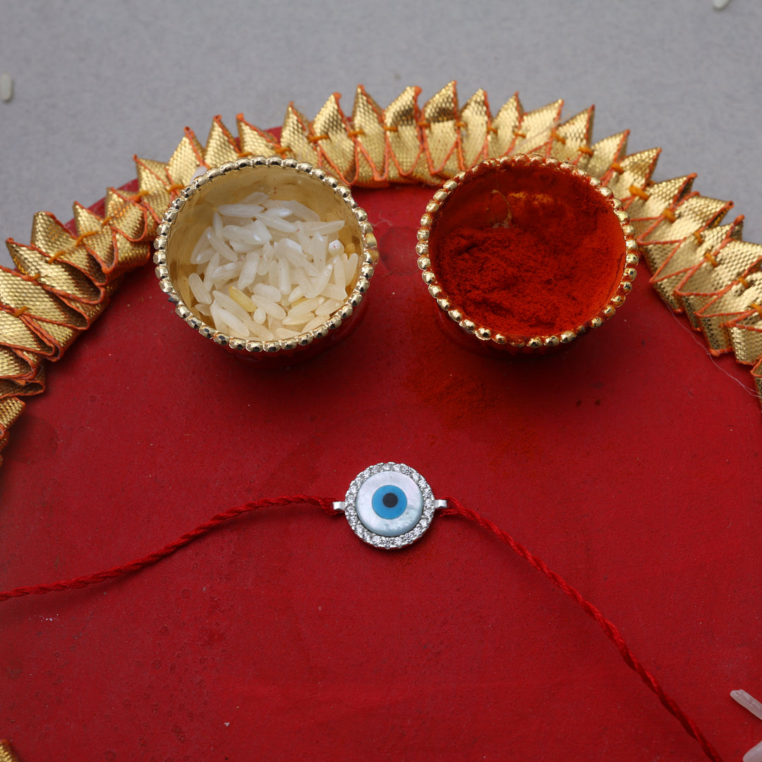 Evil Eye Rakhi for Brother in 925 Sterling Silver with CZ